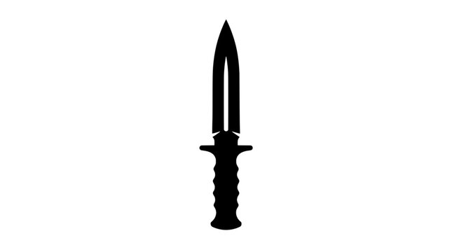 Knife tactical combat with double-edged blade, black handle and pointed tip icon for survival and self defense graphics