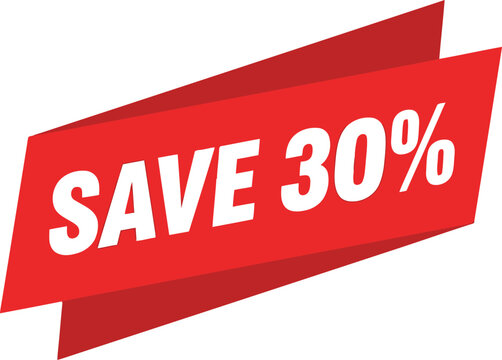 Red Save 30 Percent Discount Banner for Retail Promotion and Seasonal Sales Campaigns