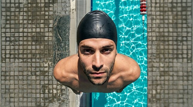 Overhead Swimmer Portrait Beside Swimming Pool