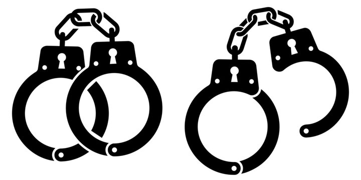 Set of open and closed police handcuff icons for crime justice and freedom concepts