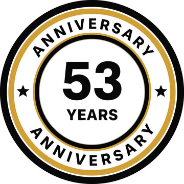 53 Years Anniversary Badge Vector, Gold and Black Round Celebration Emblem for Milestone Events