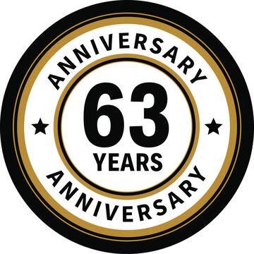 Elegant 63rd Anniversary Badge Emblem with Gold and Black Circular Design for Celebrations