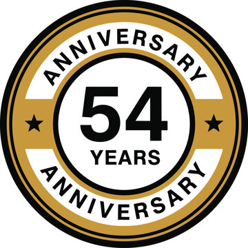 54th Anniversary Badge Vector Design in Gold and Black for Milestone Celebration Events