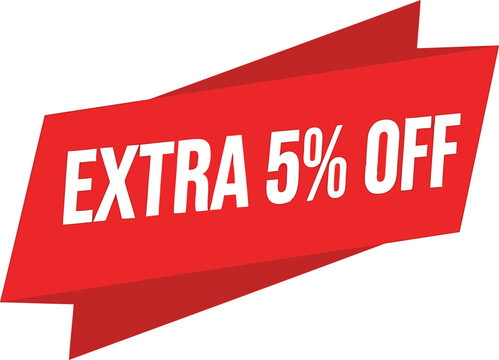 Red Extra 5 Percent Off Banner for Retail Promotion and Seasonal Discount Advertising
