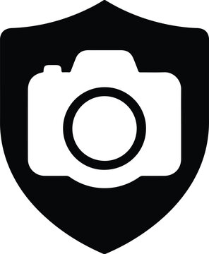 Camera Protection Shield Security Logo Icon,
Minimal black and white shield graphic featuring a camera symbol, representing photography security, digital privacy, protection services, and media brandi