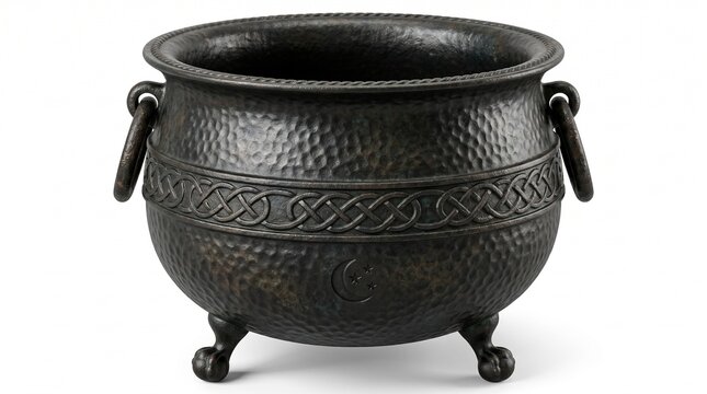 Ornate cauldron with handles and legs