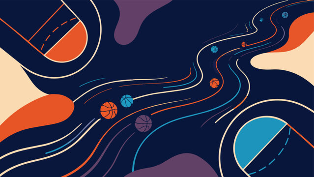 Abstract futuristic sports background with geometric shapes, dynamic motion elements, and modern colorful vector design