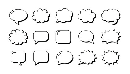 Collection of black outline comic speech bubbles and thought balloons vector graphics © MonoMark Icons