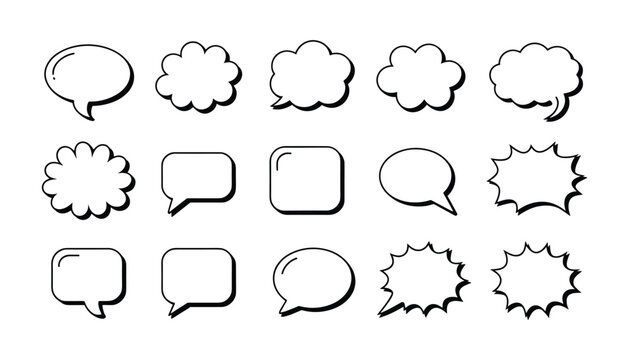 Collection of black outline comic speech bubbles and thought balloons vector graphics