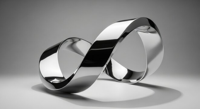 Infinity Loop Sculpture in Silver Metallic Chrome Finish Abstract Modern Art Design Mobius Strip Knot Infinite Form Metal Reflection