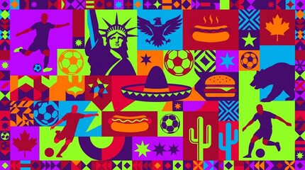 Fototapeta premium Colorful north american soccer themed collage