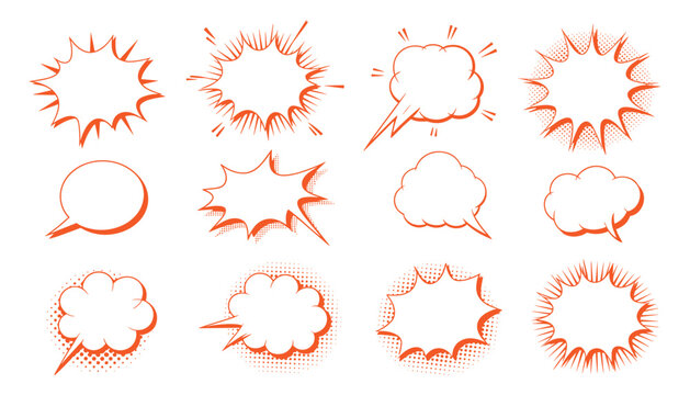 Comic book vector speech bubbles and explosion effects collection