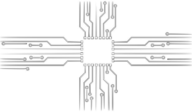 Minimal digital circuit board vector with white electronic line pattern modern semiconductor technology background