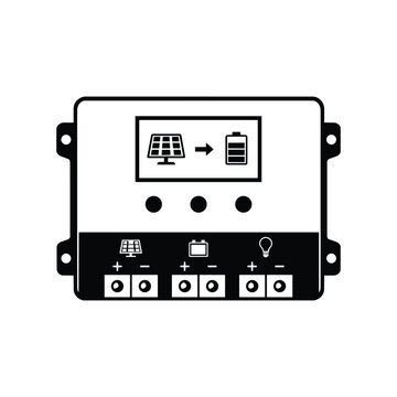 Solar charge controller icon with solar charge controller for solar energy system black and white vector