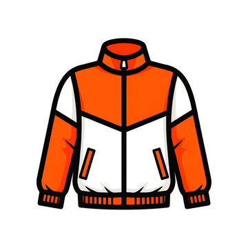 Orange and white athletic zipper jacket with high collar