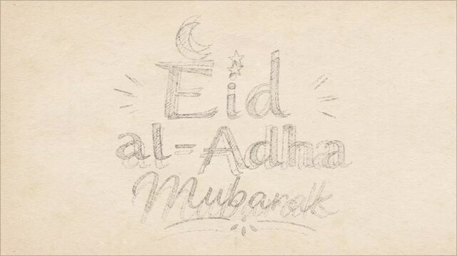 Hand drawn eid al adha mubarak greeting on vintage paper texture