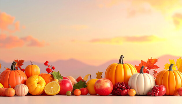 Fall Harvest with Pumpkins and Fruit