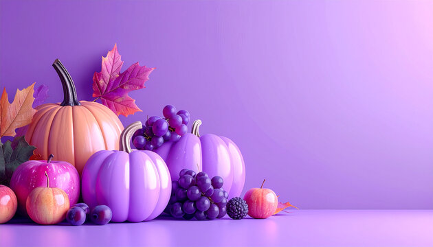 Purple Pumpkin Autumn Harvest Scene