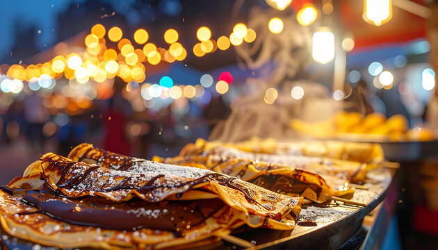 Hot chocolate crepes street food