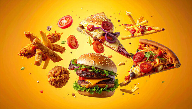 Flying Fast Food Burger Explosion Concept