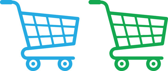 Blue and green of shopping carts with checkered patterns blue cart green cart © Vexora
