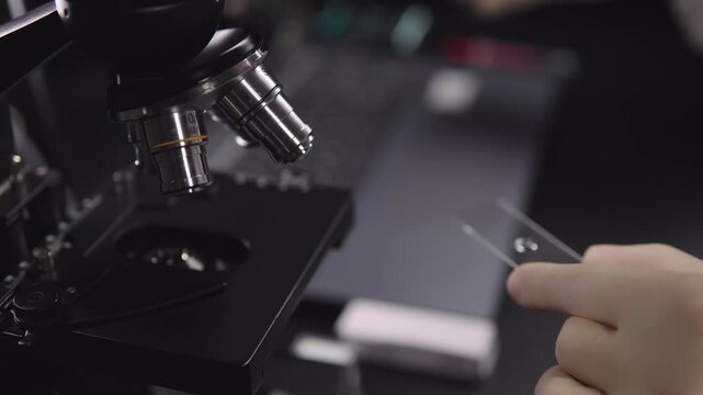 Precise sample placement on glass slide by medical technician