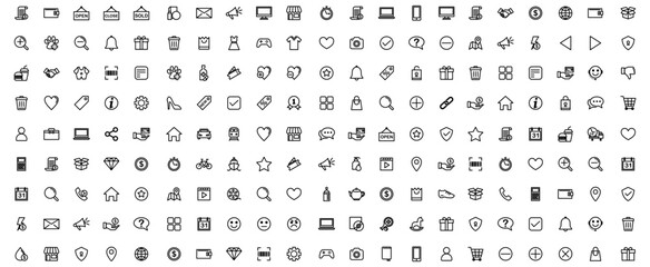 Set of 200 universal essential interface thin line icons for mobile app or web site, simple flat design. © Iconic Lines Lab