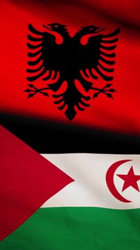 Albania and Sahrawi Arab Democratic Republic flag vertical