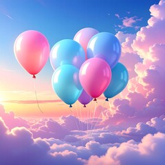 Fototapeta premium pastel balloons float in sky
