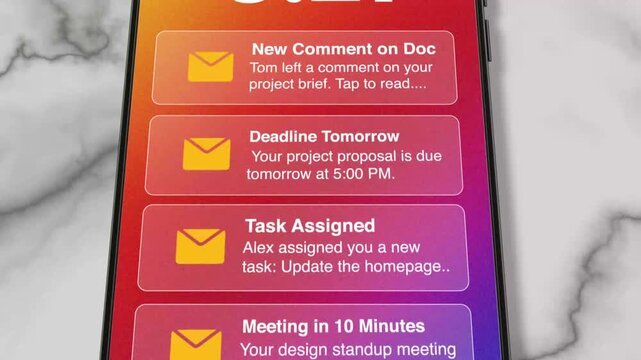 Smartphone screen displaying notifications for tasks and deadlines