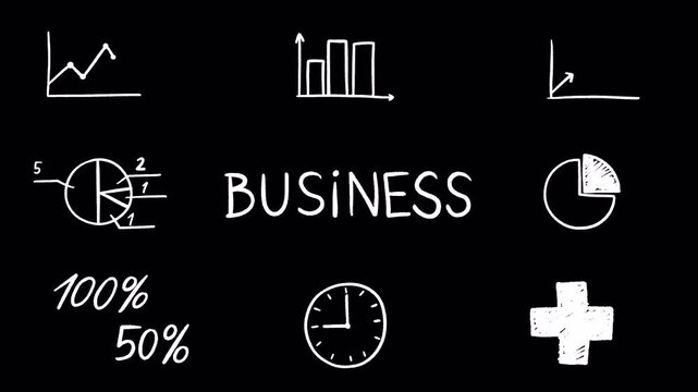 White Chalk Business Charts and Financial Growth Data Hand Drawn 2D Animation on Transparent Background