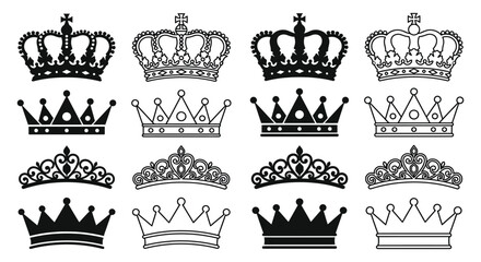 Collection of crown silhouettes in various designs black and white silhouette © Taylor