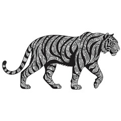 Fototapeta premium Powerful Tiger Vintage Engraving Vector Illustration with Detailed Stripe Texture in Black Ink Style