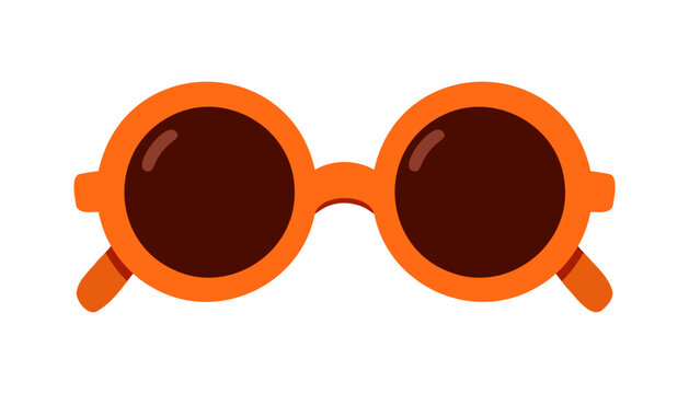 Orange round sunglasses summer eyewear illustration. Trendy circle sun glasses object. Hand drawn vector fashion accessory graphic. Retro vacation equipment