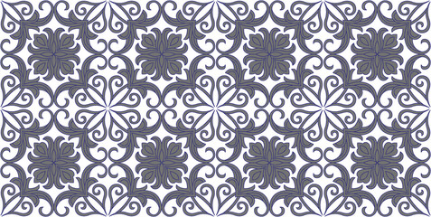 Fototapeta premium Vintage damask seamless pattern, elegant grey floral ornament on white background, classic baroque tile texture for luxury wallpaper and textile design