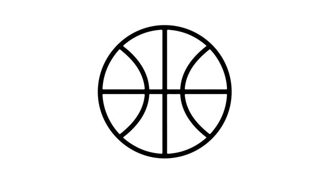Minimalist black‑and‑white basketball icon, circular outline design symbolizing sports, teamwork, and athletic energy