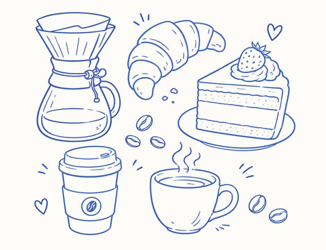 Hand-Drawn Coffee and Bakery Doodle Icon Set Illustration