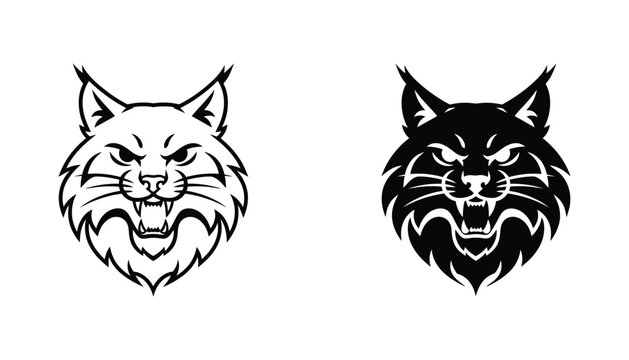 Fierce bobcat head mascot vector illustration with snarling mouth and sharp fangs for athletic team branding