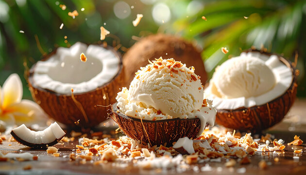 Creamy coconut ice cream dessert