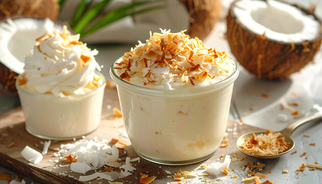 Creamy coconut mousse with flakes