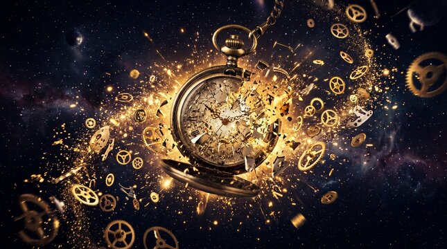 Exploding Pocket Watch Time Concept
