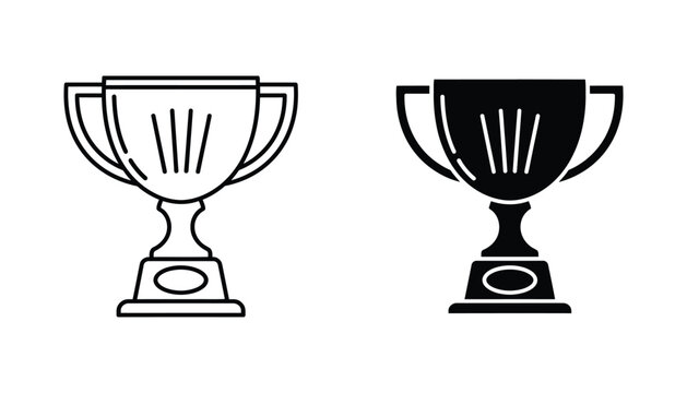 Gold winner trophy cup vector illustration featuring championship award in minimalist line art and solid black silhouette styles for sports competition branding and achievement graphic projects
