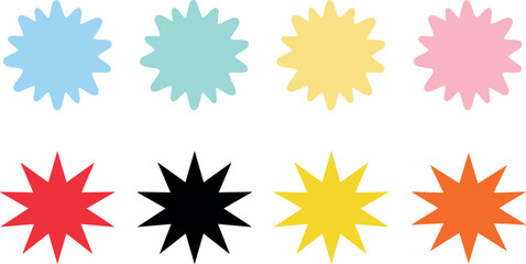 Obraz premium Colorful Starburst Badge Shape Vector Collection for Promotional Labels, Comic Explosions, Sale Stickers, and Decorative Graphic Design Elements