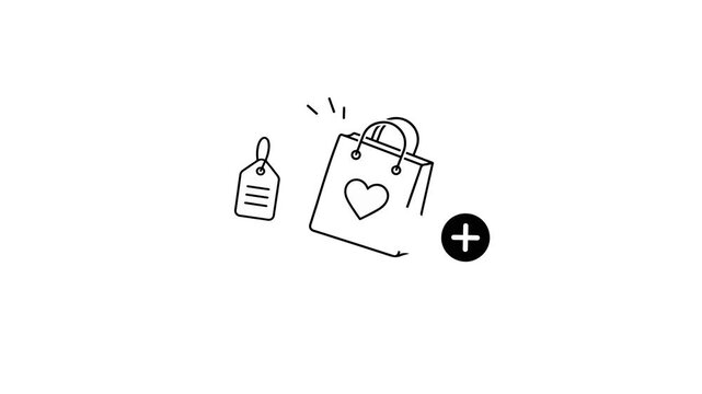 Shopping bag with heart and tag, no symbol, simple line art