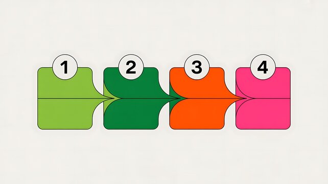 Infographic workflow steps, colorful process diagram, numbered stages, business process flow