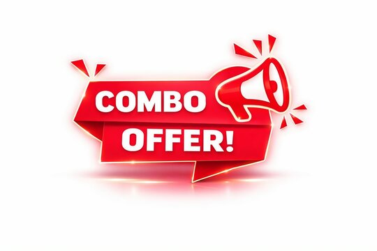 Bright red combo offer banner with megaphone graphic and explosion effect