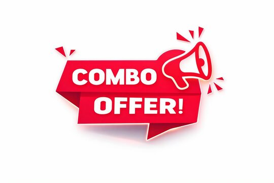Red combo offer banner with megaphone and explosion effects