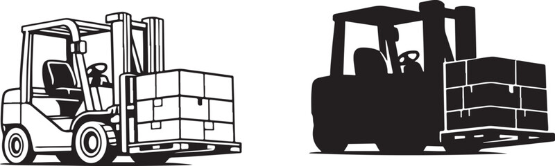 a fork lift truck with boxes silhouette vector. © Ajmot