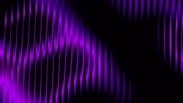 Reeded glass purple neon wave motion background, fluted glass effect animation, abstract violet light curtain fractal pattern, futuristic seamless overlay