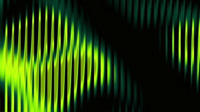 Reeded glass green neon wave motion background, fluted glass effect animation, abstract bright green light curtain fractal pattern, futuristic seamless overlay